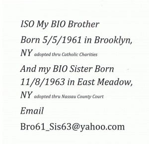 Searching for adopted sisiter dob 11-8-1963 long island new york
