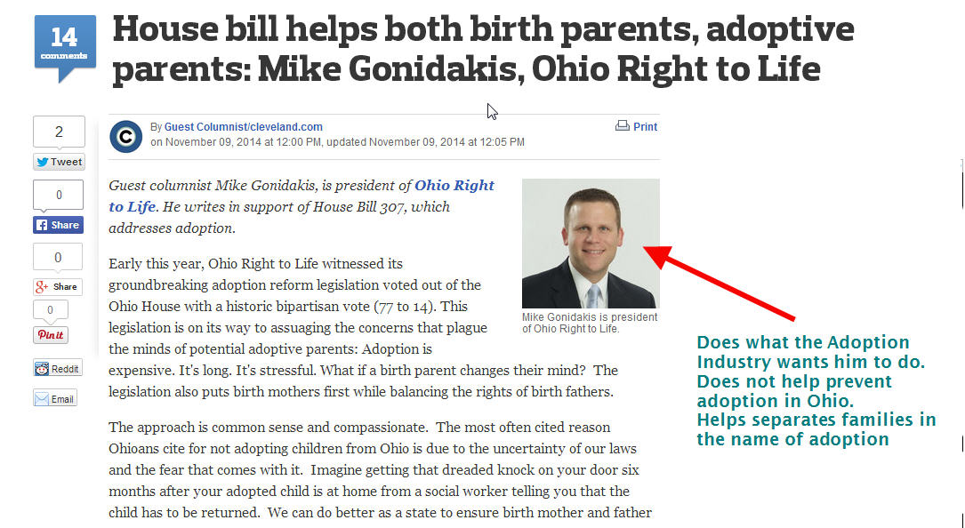 Ohio's House Bill 307 Unethical and Ignorant of the Reality of the Tactics of Ohio Adoption Agencies